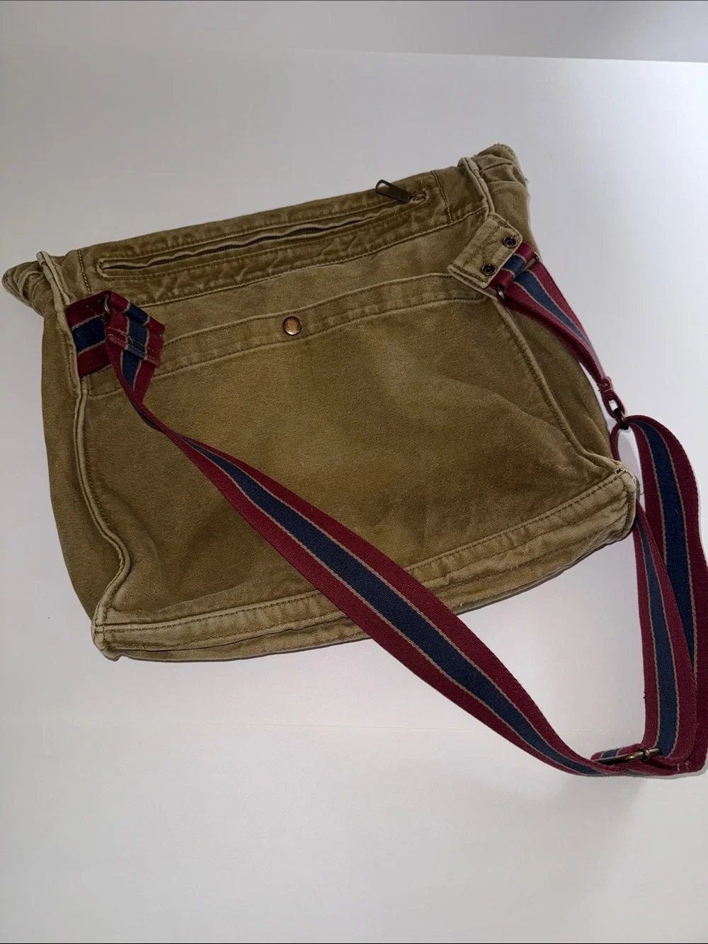Sold! 🛑 American Eagle Tan Canvas Messenger Bag with Blue & Burgundy Strap